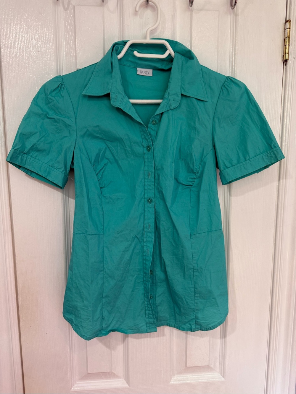 Suzy Shier Teal Button-Down Short Sleeve Shirt